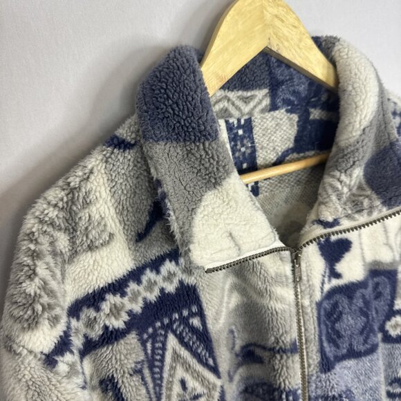 Vintage 90s Canadian Polar Bear Fleece Jacket Women XL Winter Animal Print - Picture 3 of 9